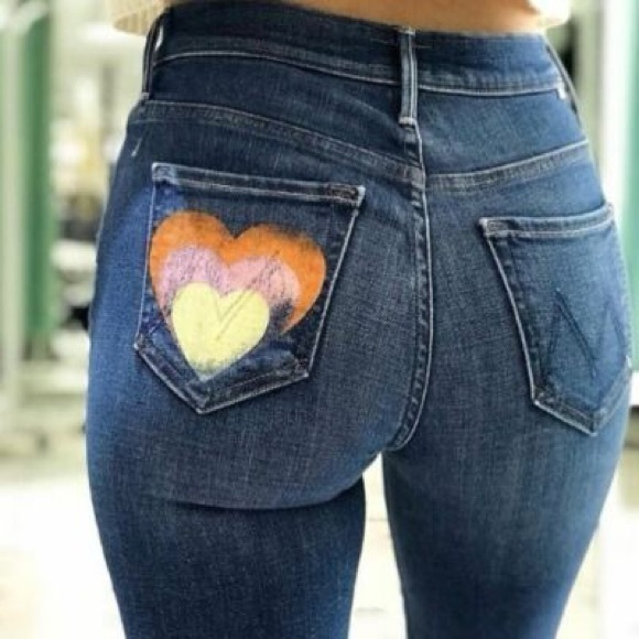 NWOT Mother The Super Stunner Ankle Jeans Double Vision 28 Heart Pocket Painted - Picture 2 of 11